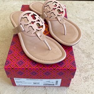 Tory Burch Miller Sandals, Sea She’ll Pink Patent, size 9